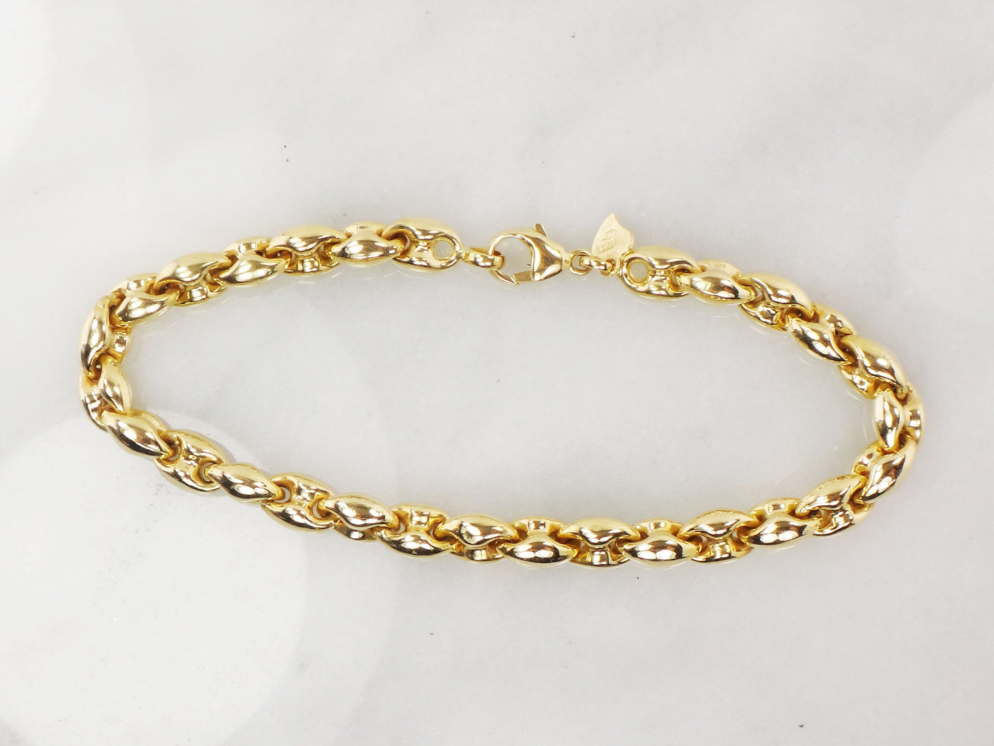 Vintage 18k Yellow Gold Mariner Link Bracelet, Italian Gold Puffed Link Bracelet 7 1/2"