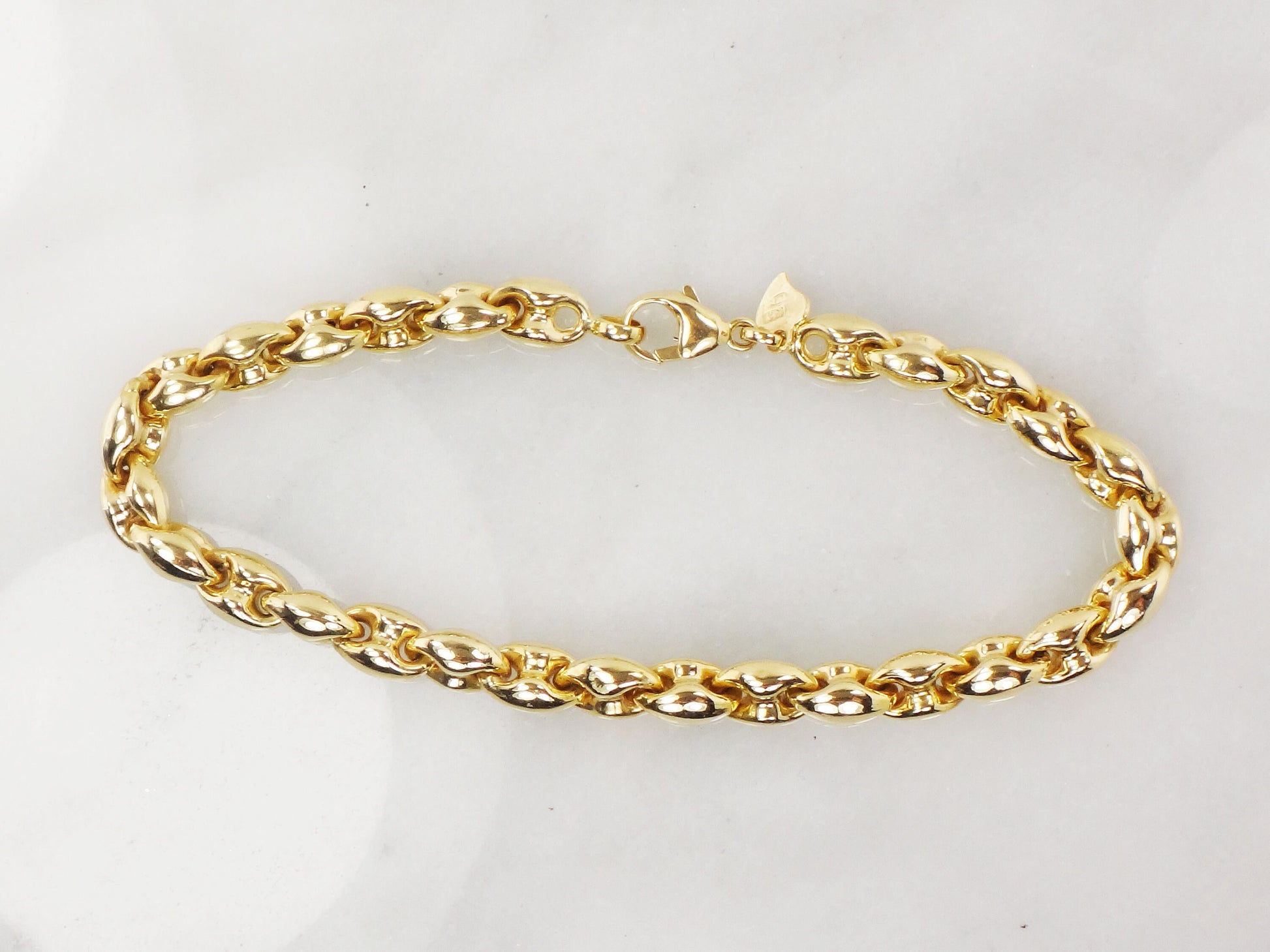 Vintage 18k Yellow Gold Mariner Link Bracelet, Italian Gold Puffed Link Bracelet 7 1/2"