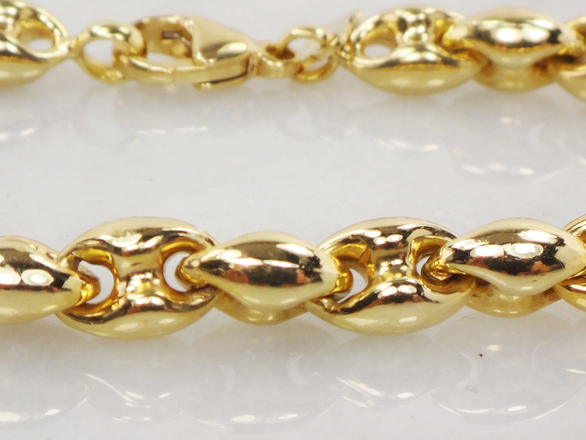 Vintage 18k Yellow Gold Mariner Link Bracelet, Italian Gold Puffed Link Bracelet 7 1/2"