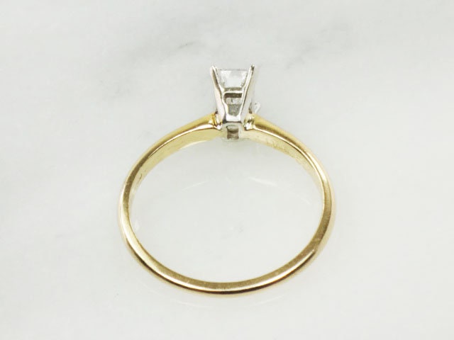 Emerald Cut Engagement Ring - Vintage Natural Diamond .55 Carats - 14k Yellow Gold Solitaire Genuine Gemstone - Fine Jewelry Size 6.75