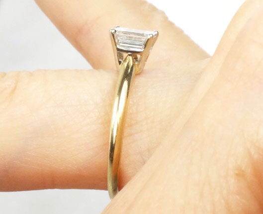 Emerald Cut Engagement Ring - Vintage Natural Diamond .55 Carats - 14k Yellow Gold Solitaire Genuine Gemstone - Fine Jewelry Size 6.75