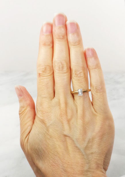 Emerald Cut Engagement Ring - Vintage Natural Diamond .55 Carats - 14k Yellow Gold Solitaire Genuine Gemstone - Fine Jewelry Size 6.75