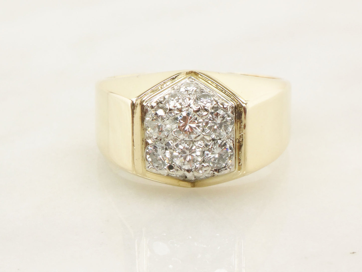 Large 14k Yellow Gold Natural Diamond Cluster Ring Vintage IB Goodman Men's Diamond Ring with Approx 1 CT TDW - Size 10