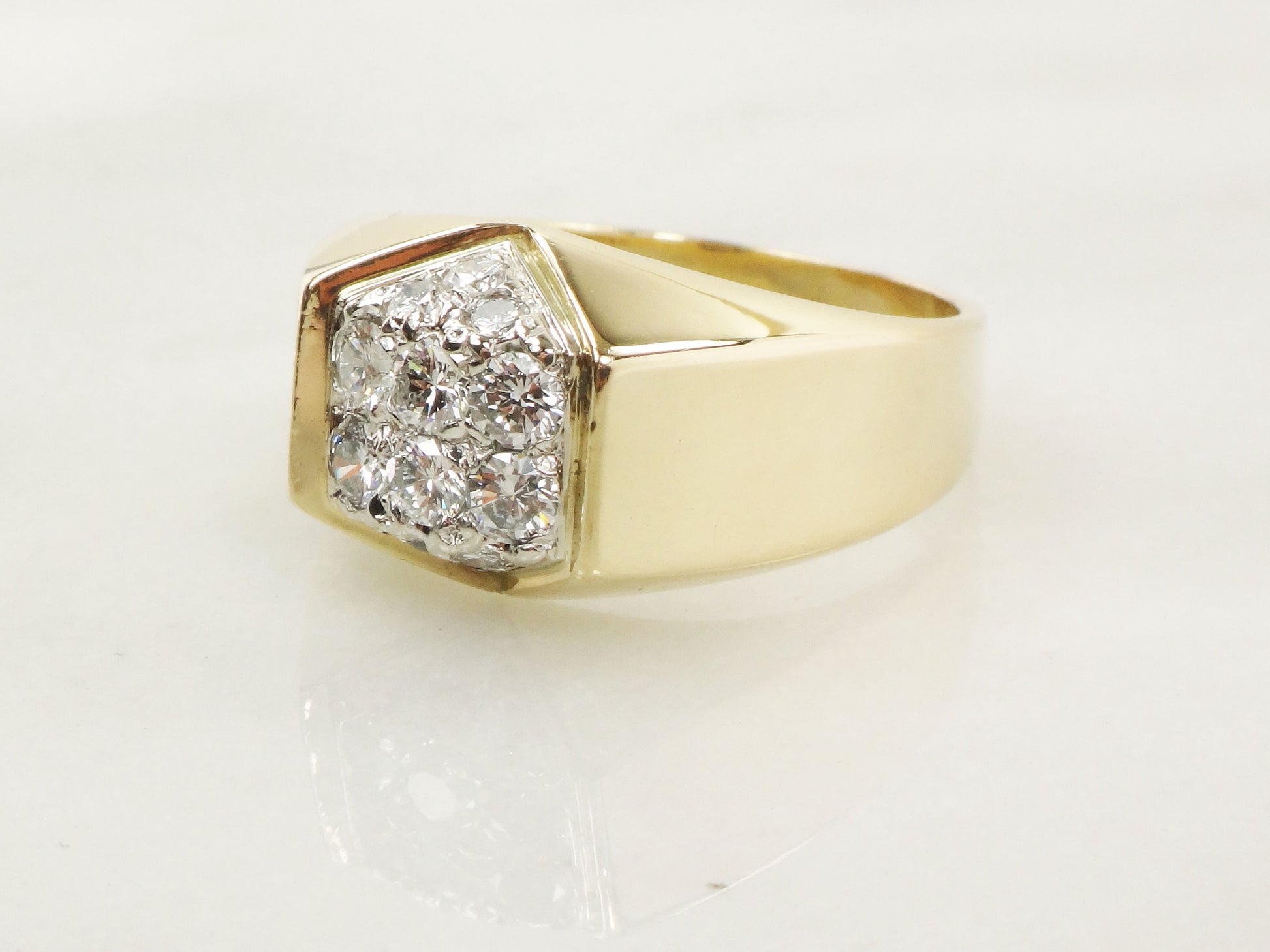 Large 14k Yellow Gold Natural Diamond Cluster Ring Vintage IB Goodman Men's Diamond Ring with Approx 1 CT TDW - Size 10