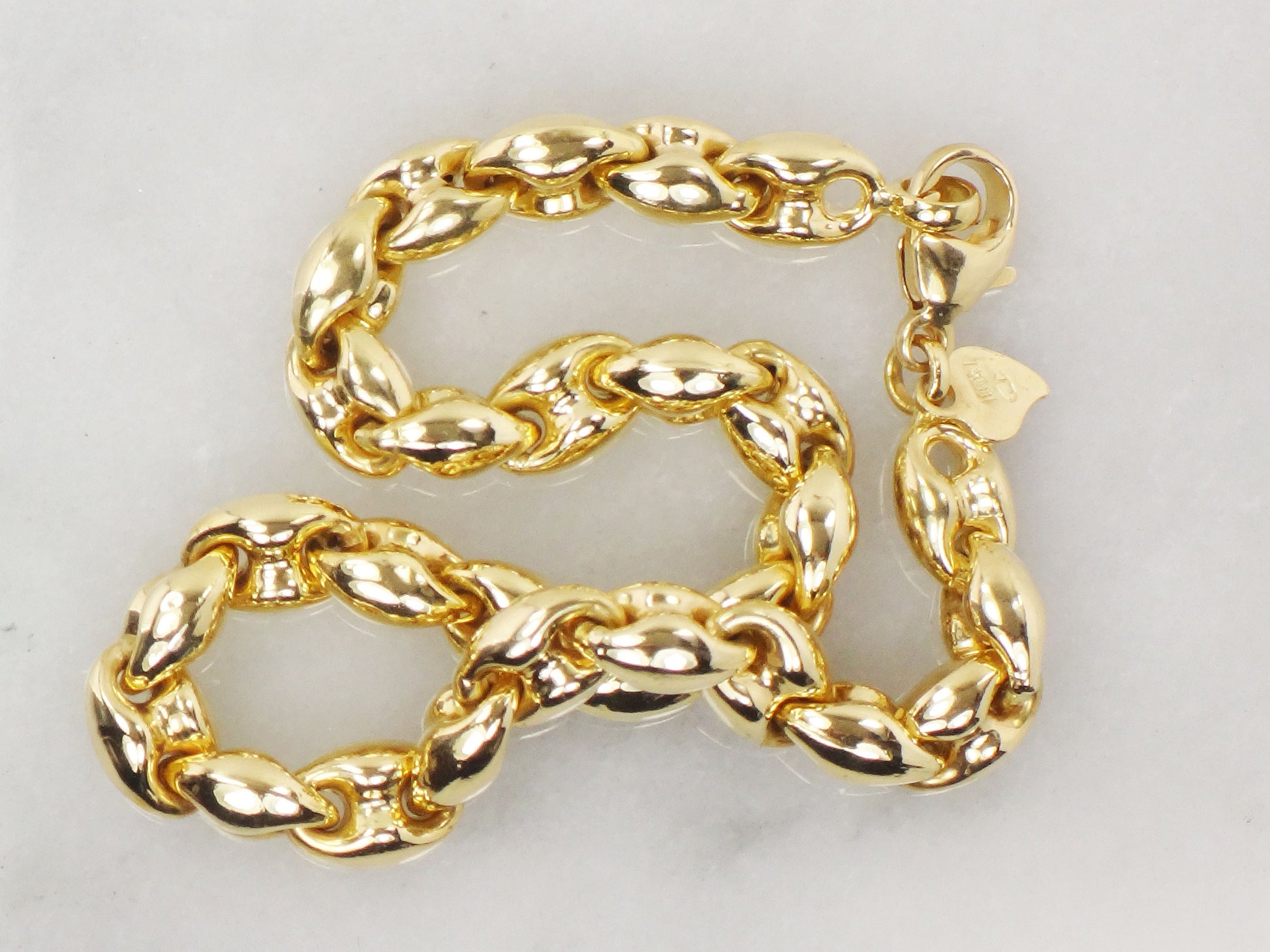 Vintage 18k Yellow Gold Mariner Link Bracelet, Italian Gold Puffed Link Bracelet 7 1/2"