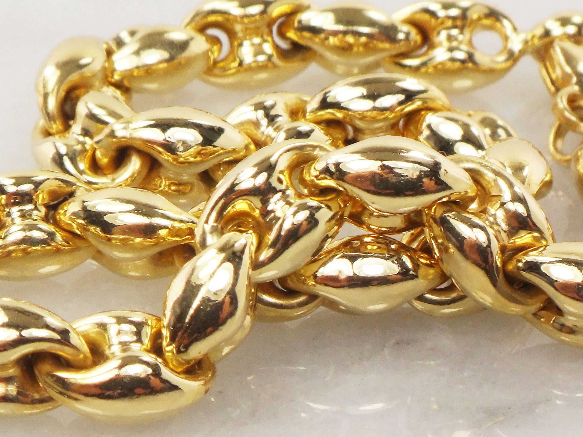 Vintage 18k Yellow Gold Mariner Link Bracelet, Italian Gold Puffed Link Bracelet 7 1/2"