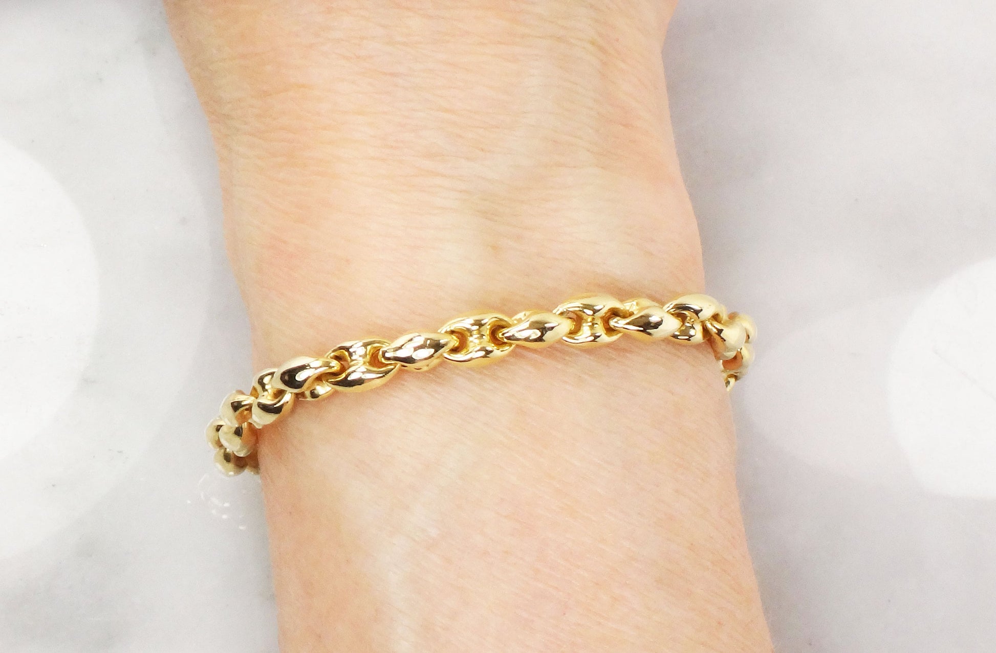 Vintage 18k Yellow Gold Mariner Link Bracelet, Italian Gold Puffed Link Bracelet 7 1/2&quot;