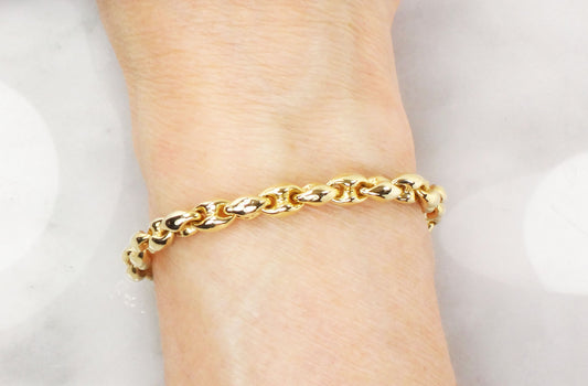 Vintage 18k Yellow Gold Mariner Link Bracelet, Italian Gold Puffed Link Bracelet 7 1/2&quot;