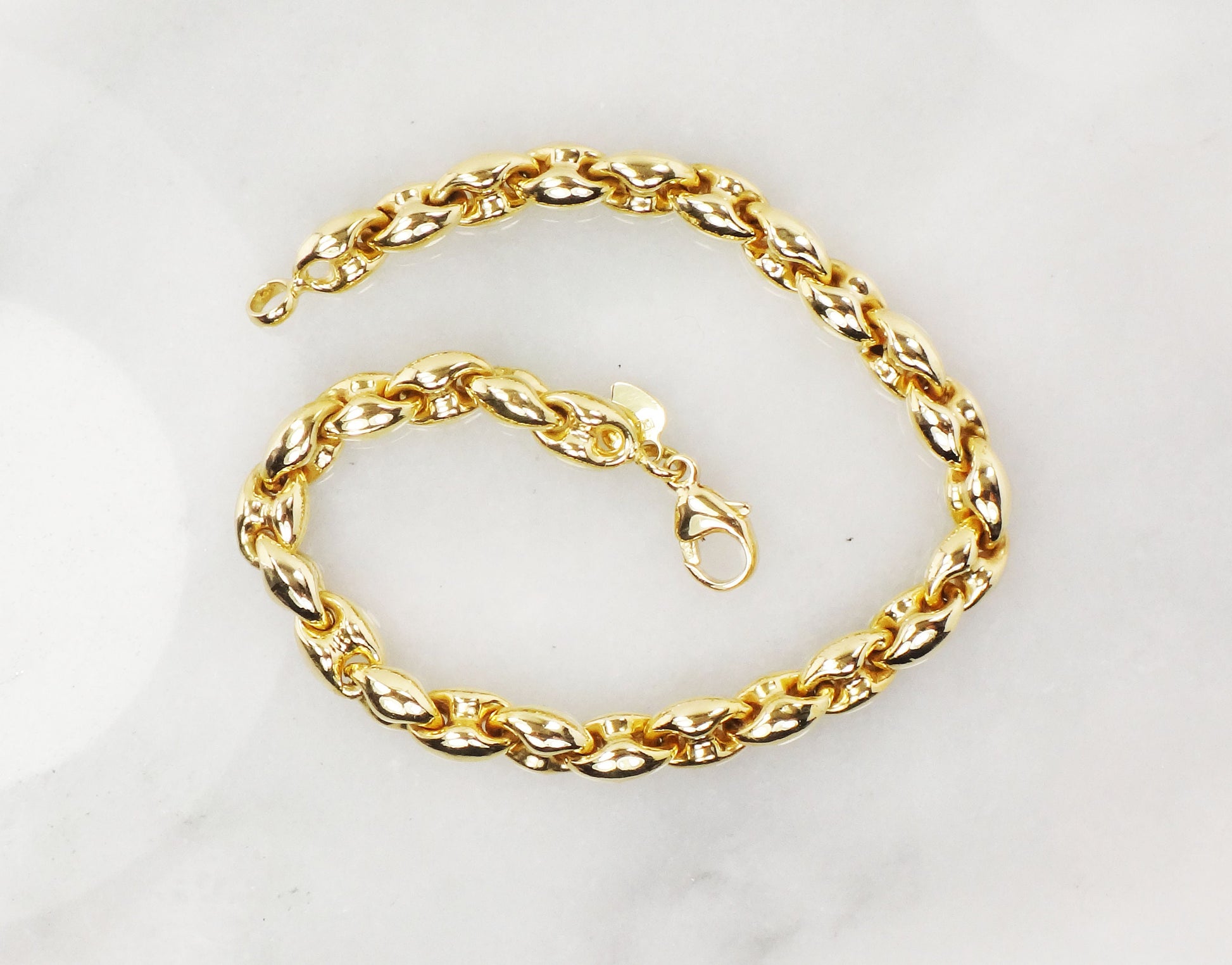 Vintage 18k Yellow Gold Mariner Link Bracelet, Italian Gold Puffed Link Bracelet 7 1/2"