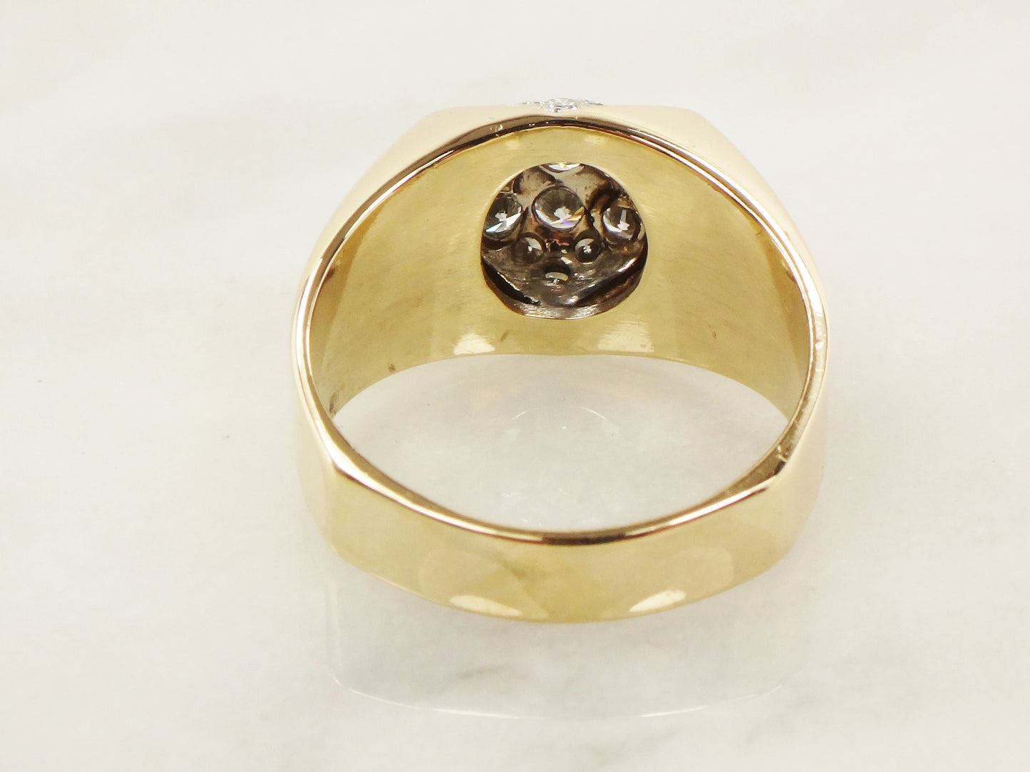 Large 14k Yellow Gold Natural Diamond Cluster Ring Vintage IB Goodman Men's Diamond Ring with Approx 1 CT TDW - Size 10
