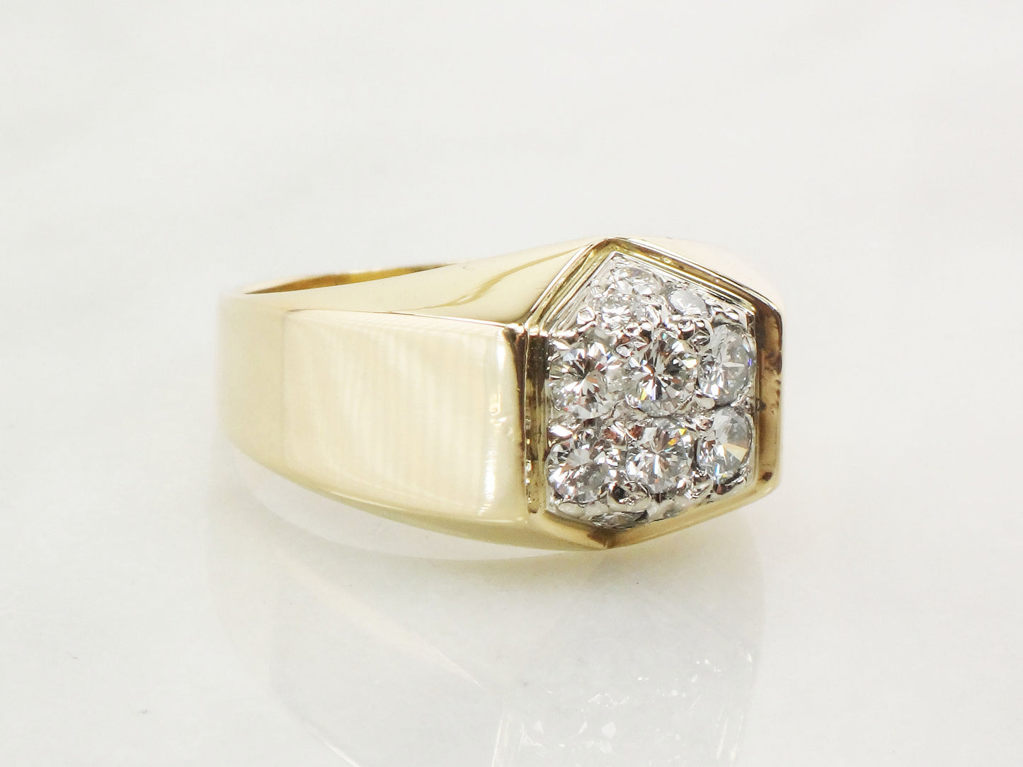 Large 14k Yellow Gold Natural Diamond Cluster Ring Vintage IB Goodman Men's Diamond Ring with Approx 1 CT TDW - Size 10