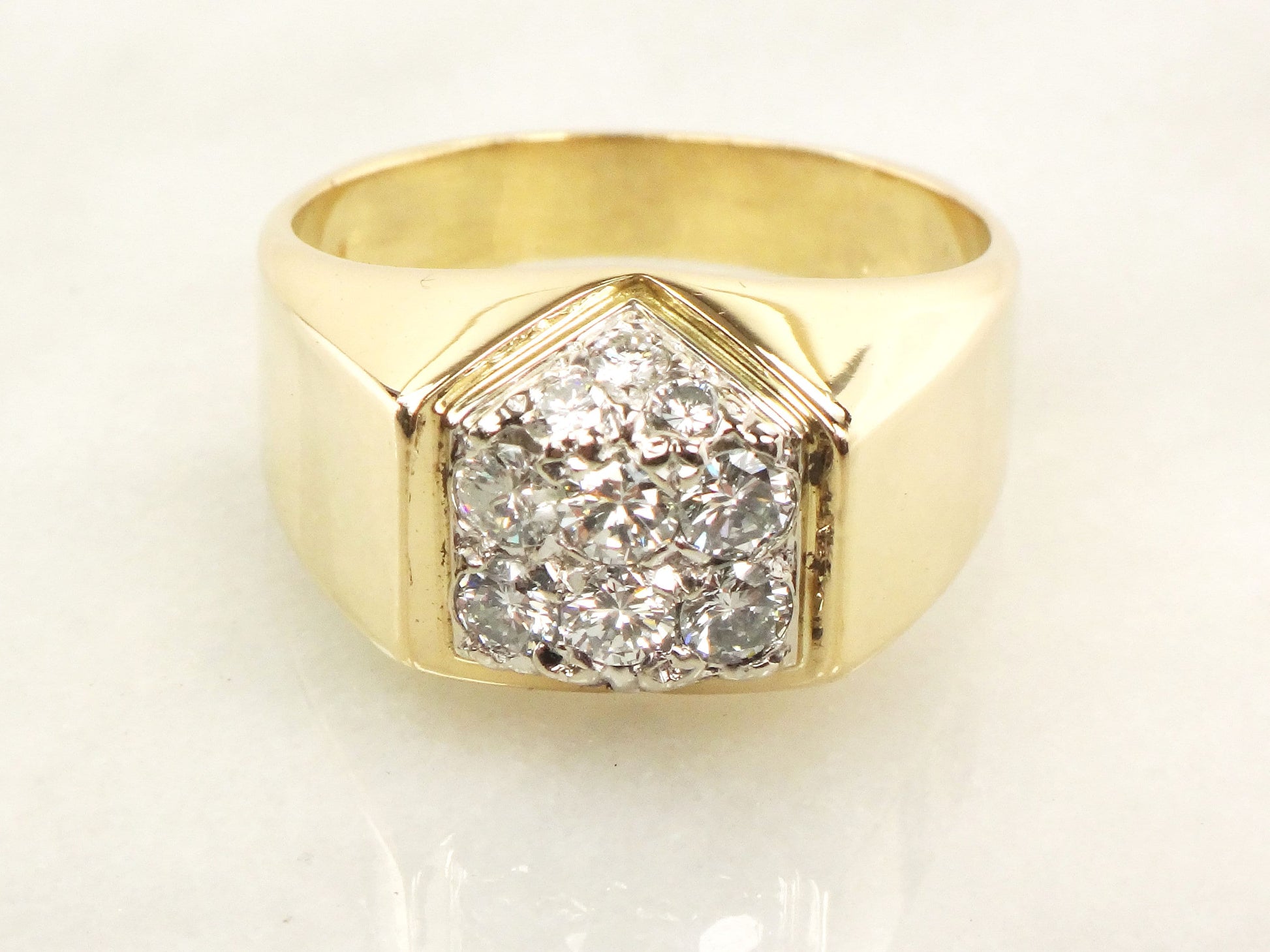 Large 14k Yellow Gold Natural Diamond Cluster Ring Vintage IB Goodman Men's Diamond Ring with Approx 1 CT TDW - Size 10