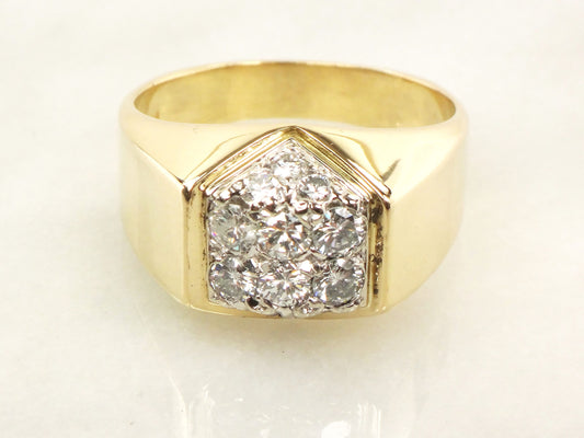 Large 14k Yellow Gold Natural Diamond Cluster Ring Vintage IB Goodman Men's Diamond Ring with Approx 1 CT TDW - Size 10