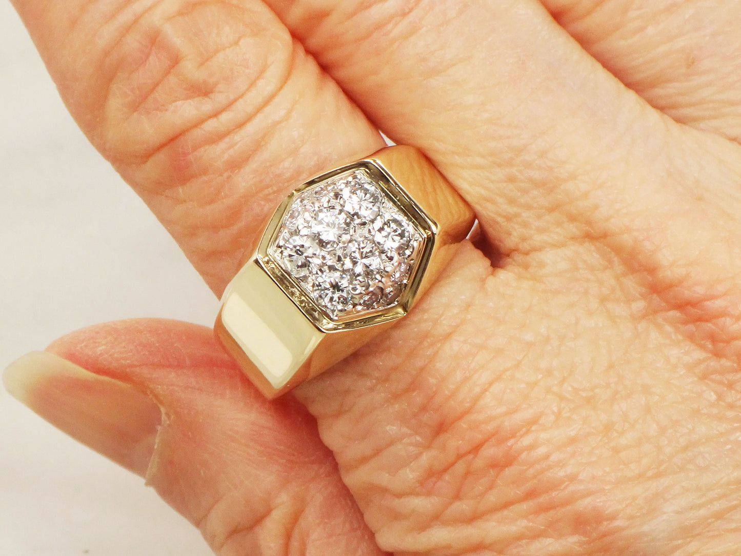 Large 14k Yellow Gold Natural Diamond Cluster Ring Vintage IB Goodman Men's Diamond Ring with Approx 1 CT TDW - Size 10