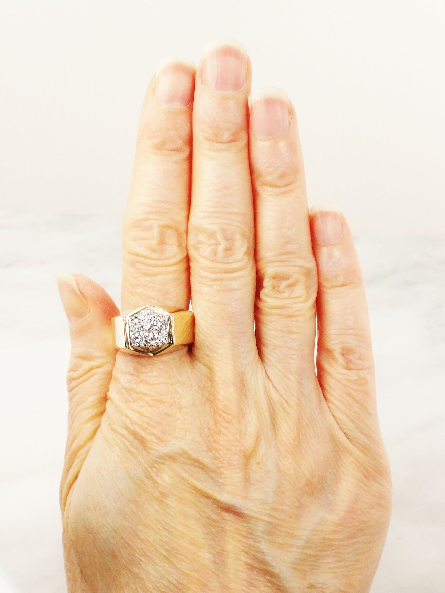 Large 14k Yellow Gold Natural Diamond Cluster Ring Vintage IB Goodman Men's Diamond Ring with Approx 1 CT TDW - Size 10