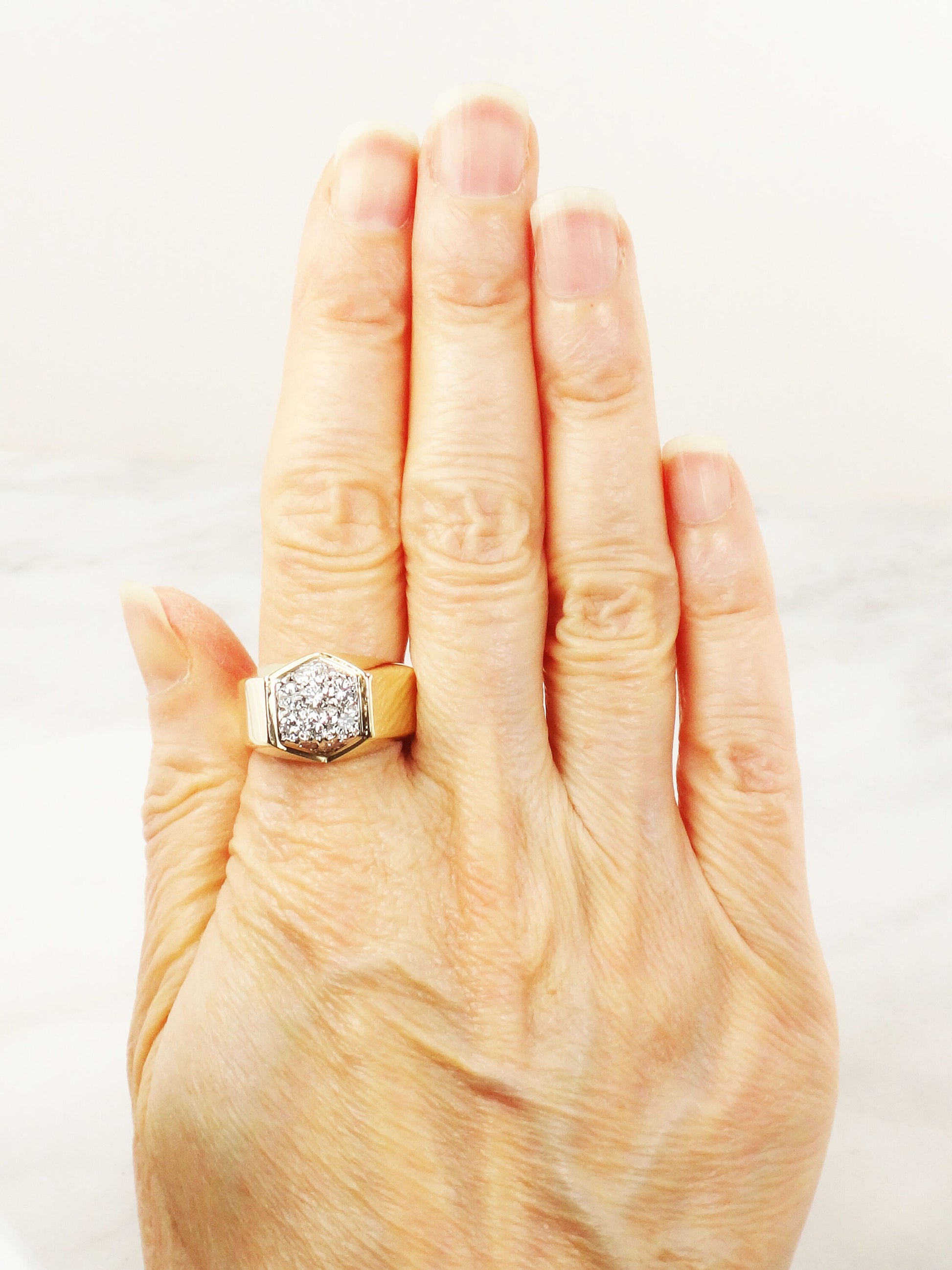 Large 14k Yellow Gold Natural Diamond Cluster Ring Vintage IB Goodman Men's Diamond Ring with Approx 1 CT TDW - Size 10