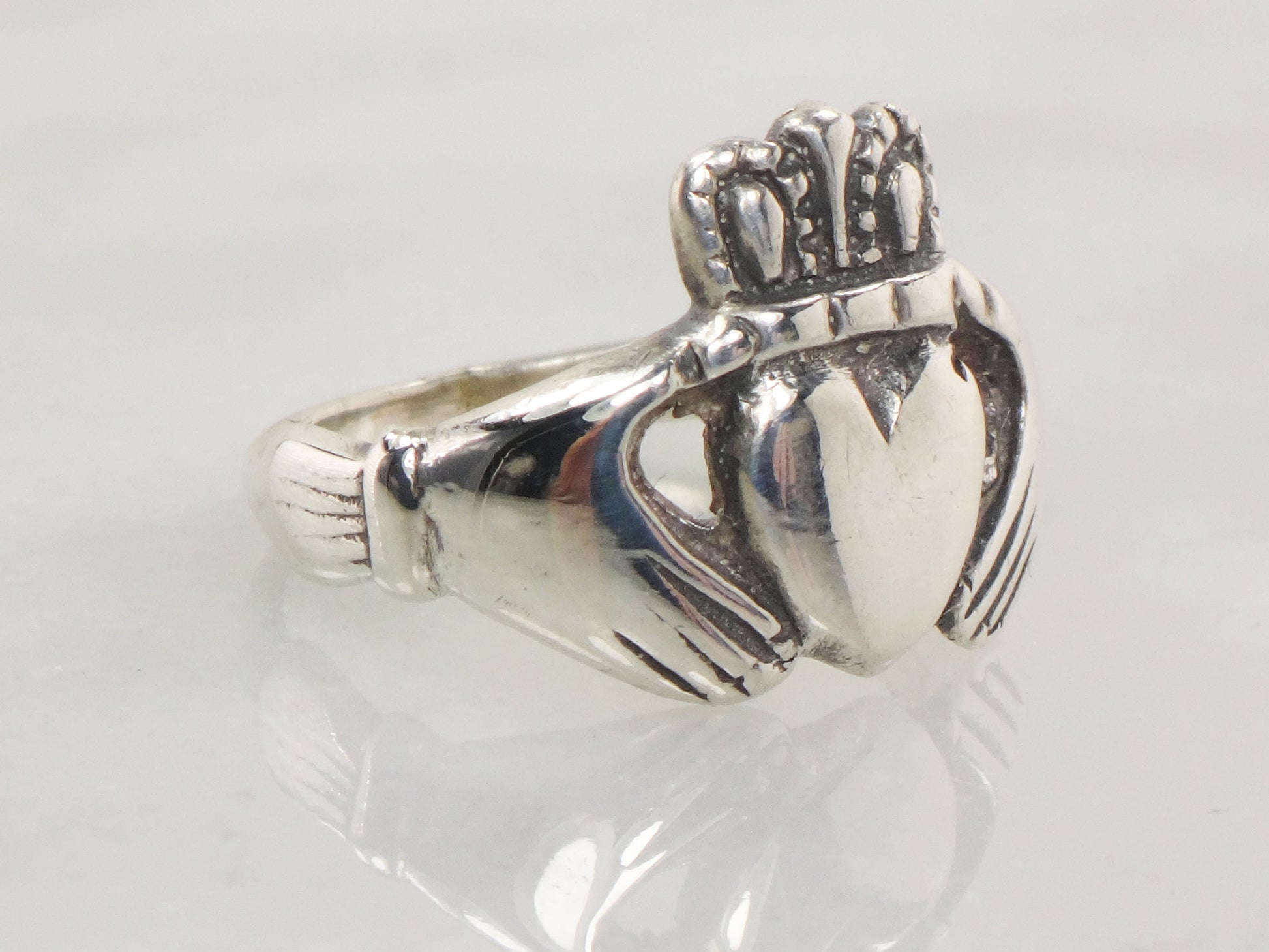 Vintage Claddagh Ring Irish Sterling Silver Claddagh Wedding Band Right Hand Ring Size 7.25 Claddagh Ring