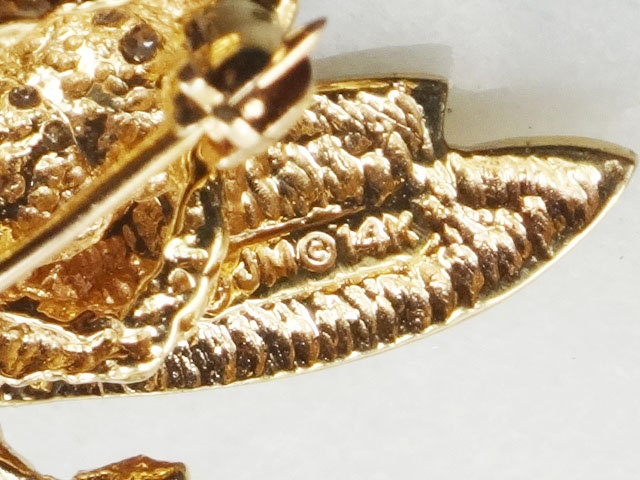 Vintage 14k Gold Bee Pendant Pin: Diamond & Ruby Bumble Bee