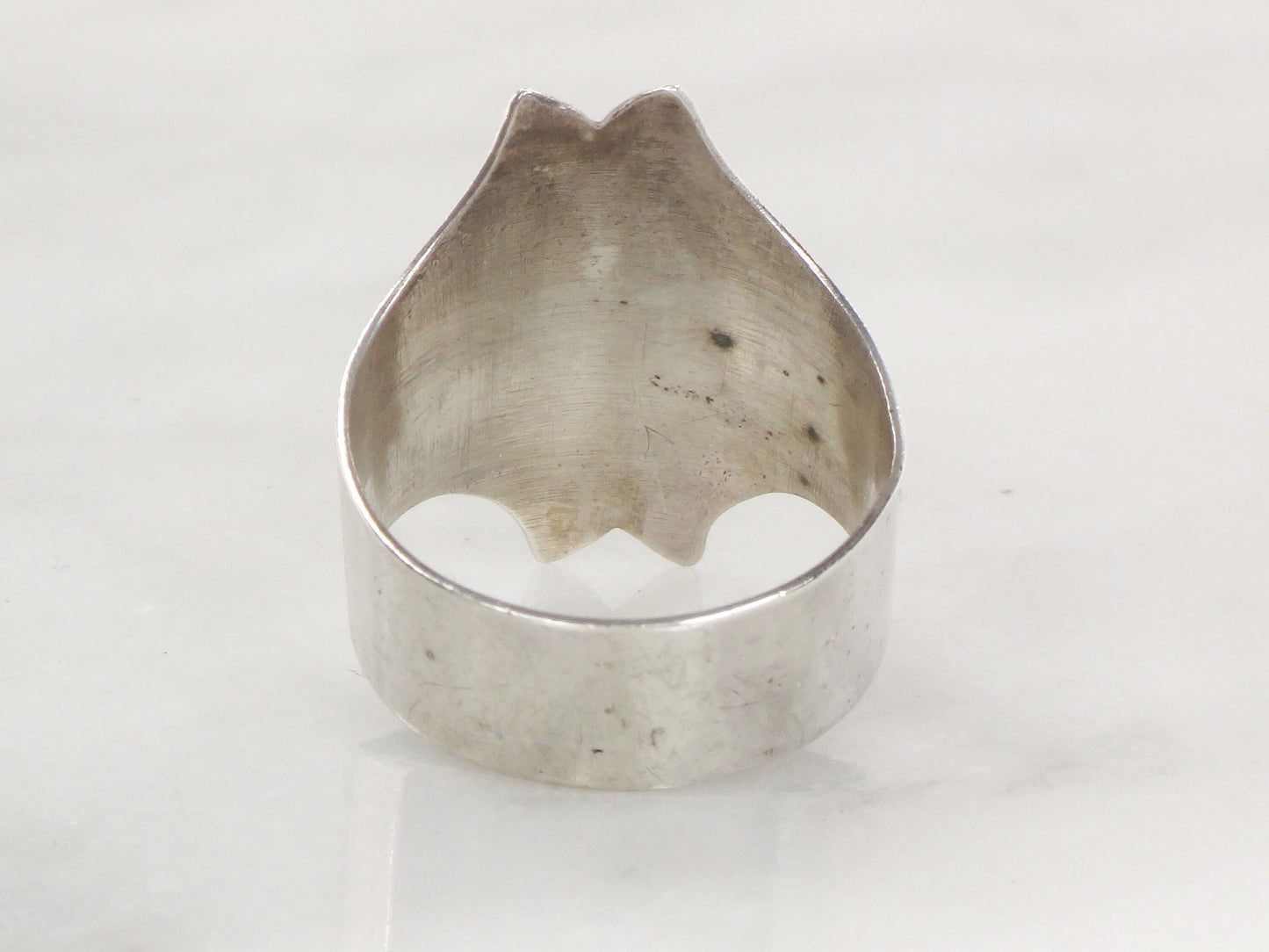 Modernist Wide Silver Brown Stone Ring Spiny Oyster ? 950 Silver Ring Size 9 1/2