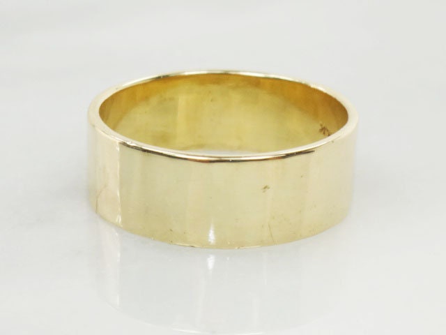 Vintage Solid 14k Yellow Gold Wide Wedding Band - 7.4 mm Plain Wedding Ring - Men's Size 9.25