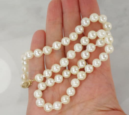 Vintage Saltwater Pearl Choker: 14k Gold Clasp, 7mm Pearls, 15.5"