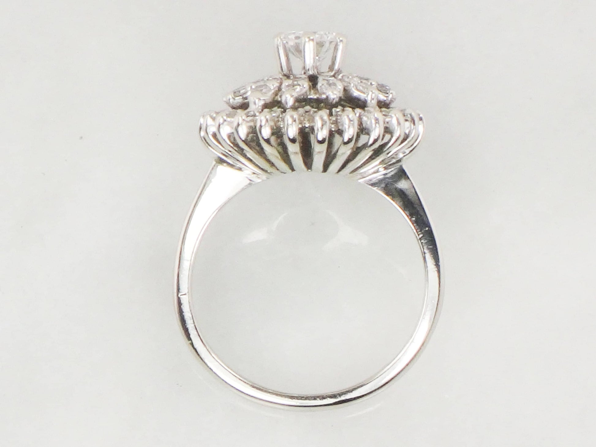 Vintage 14k White Gold Diamond Cluster Ring: Mid-Century Floral Design, Size 5.5