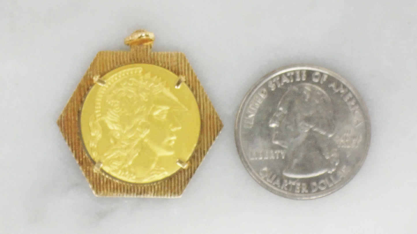 Vintage 18k Gold Minerva Pendant: Italian Roman Goddess Charm