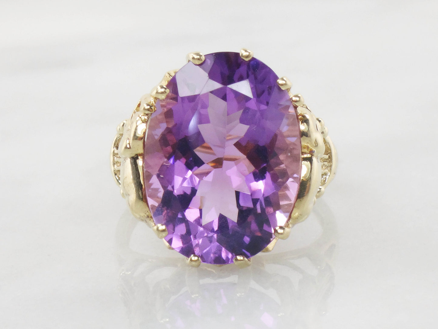 Vintage 10k Gold Amethyst Elephant Ring: February Birthstone, Size 9