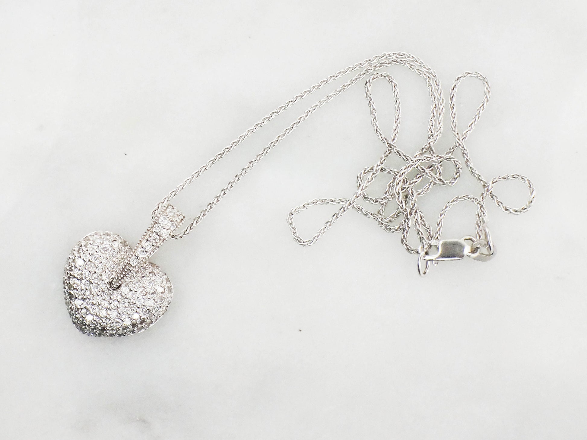 Vintage Sonia B Diamond Heart Pendant Necklace, 14k White Gold, 2 CT TDW
