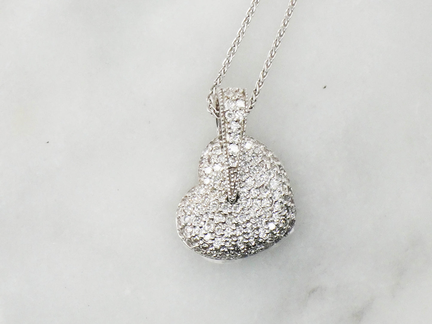 Vintage Sonia B Diamond Heart Pendant Necklace, 14k White Gold, 2 CT TDW