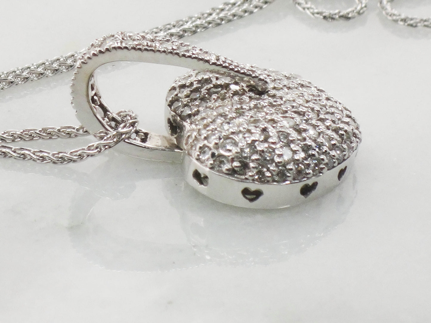 Vintage Sonia B Diamond Heart Pendant Necklace, 14k White Gold, 2 CT TDW