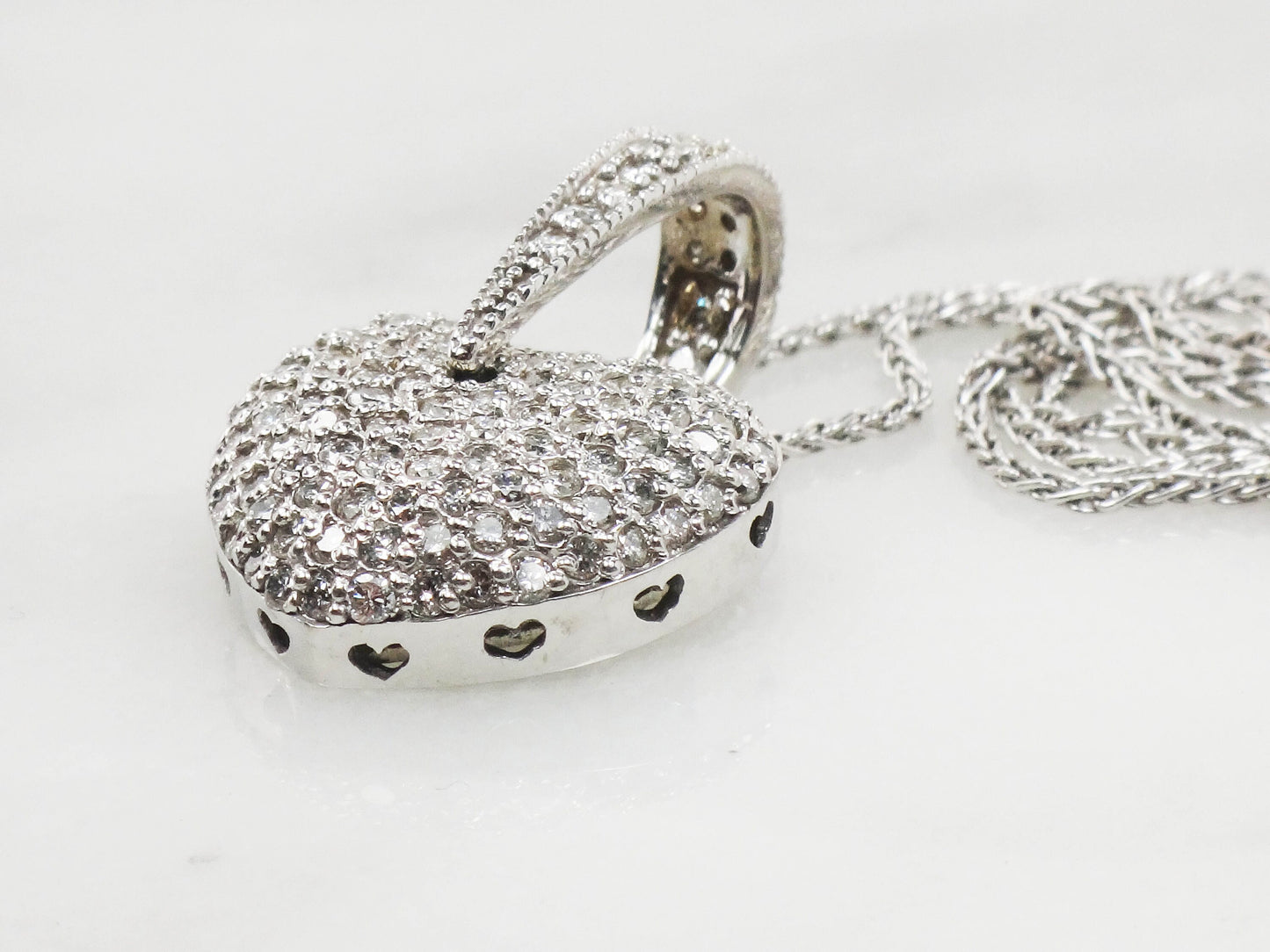 Vintage Sonia B Diamond Heart Pendant Necklace, 14k White Gold, 2 CT TDW