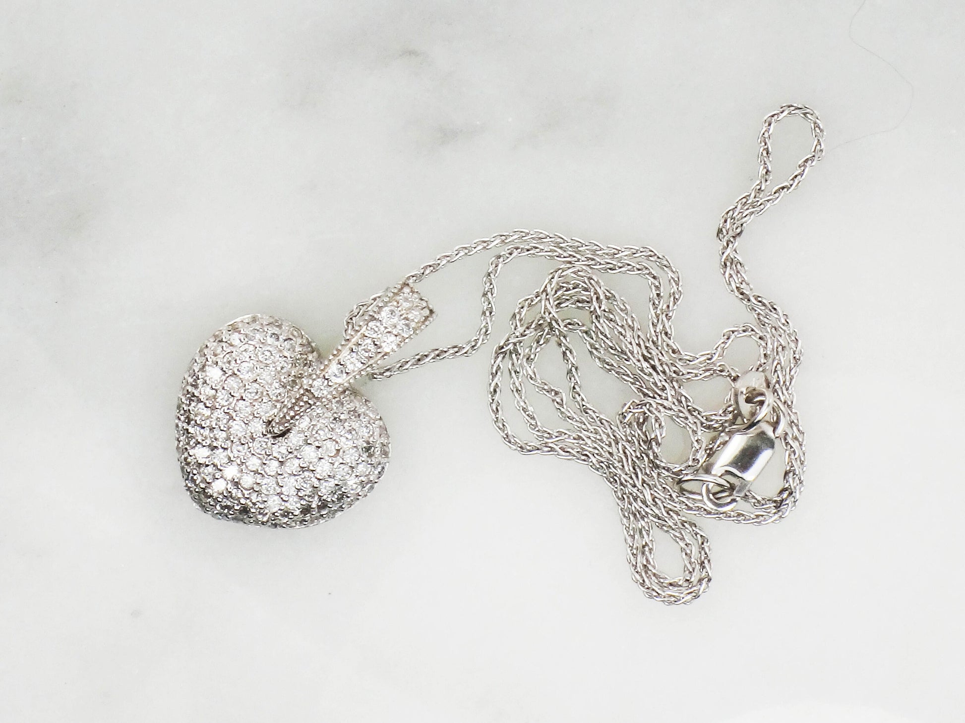 Vintage Sonia B Diamond Heart Pendant Necklace, 14k White Gold, 2 CT TDW