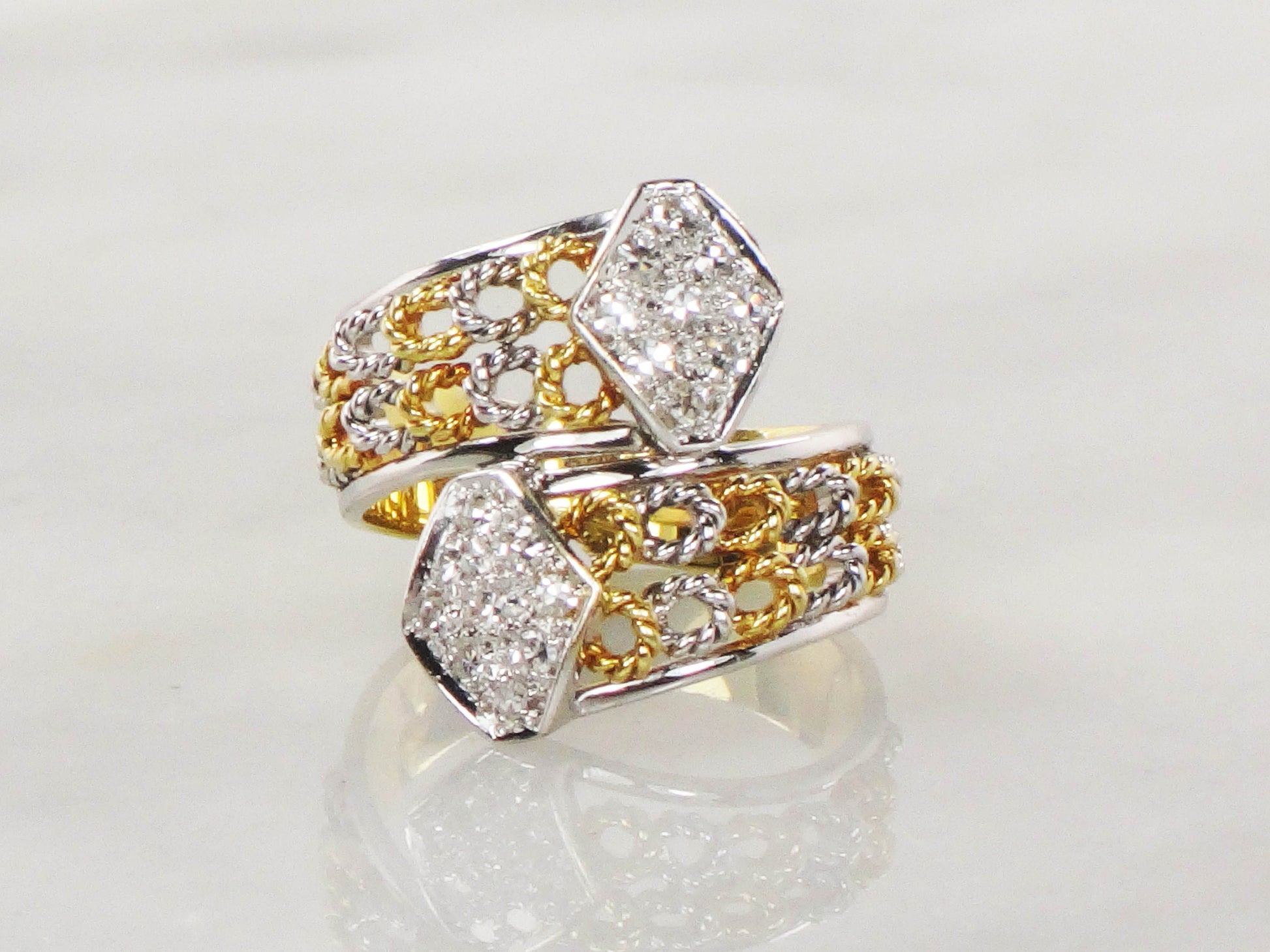18k Two Tone Gold Natural Diamond Ring 1/3 Carat TDW Wide Band Ring Size 6.5