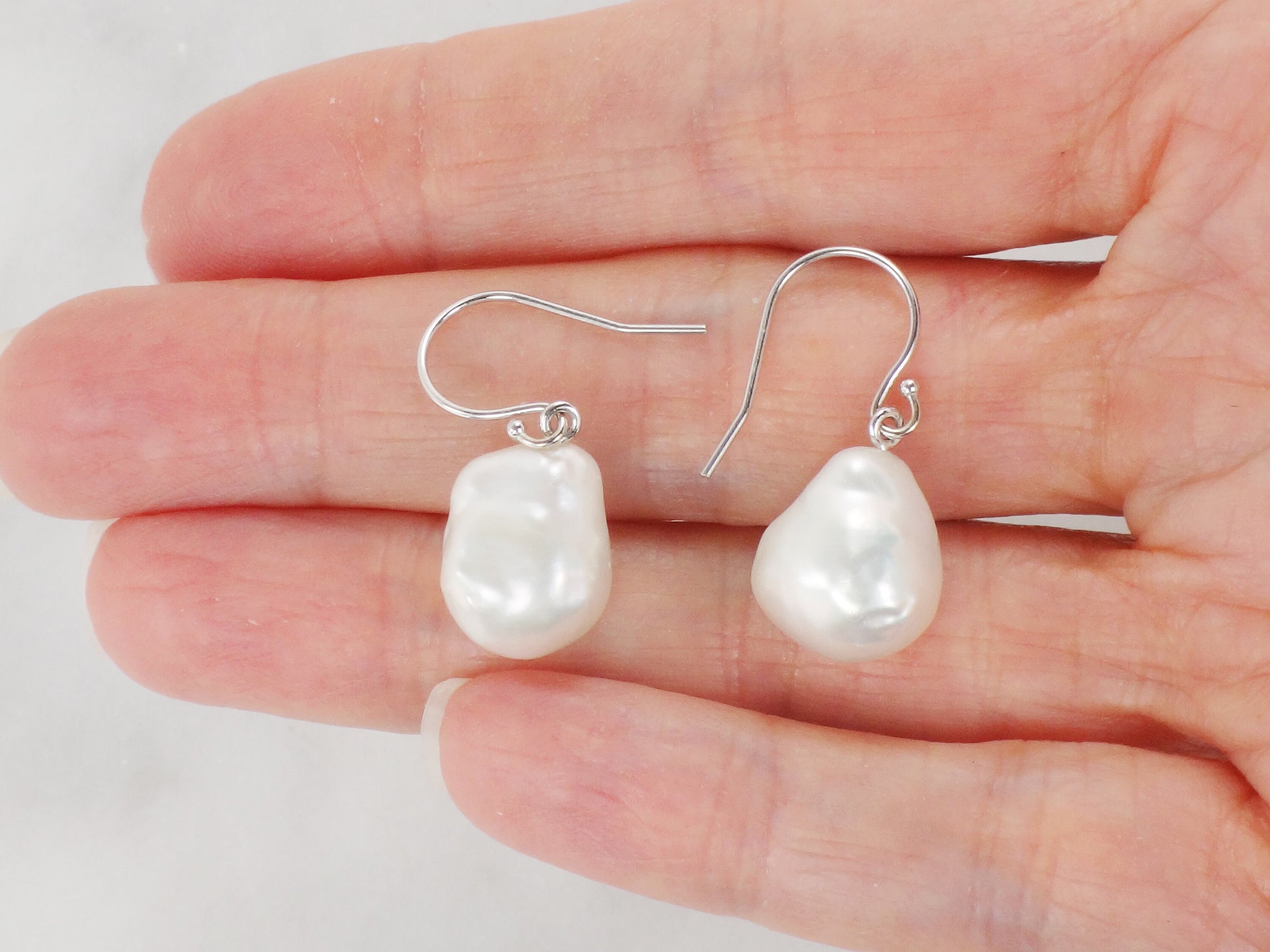 Vintage Large Pearl Dangle Earrings 14k Gold Freshwater Baroque Pearls Earrings Bridal Earrings White Gold Pearl Earrings with Ear Wires