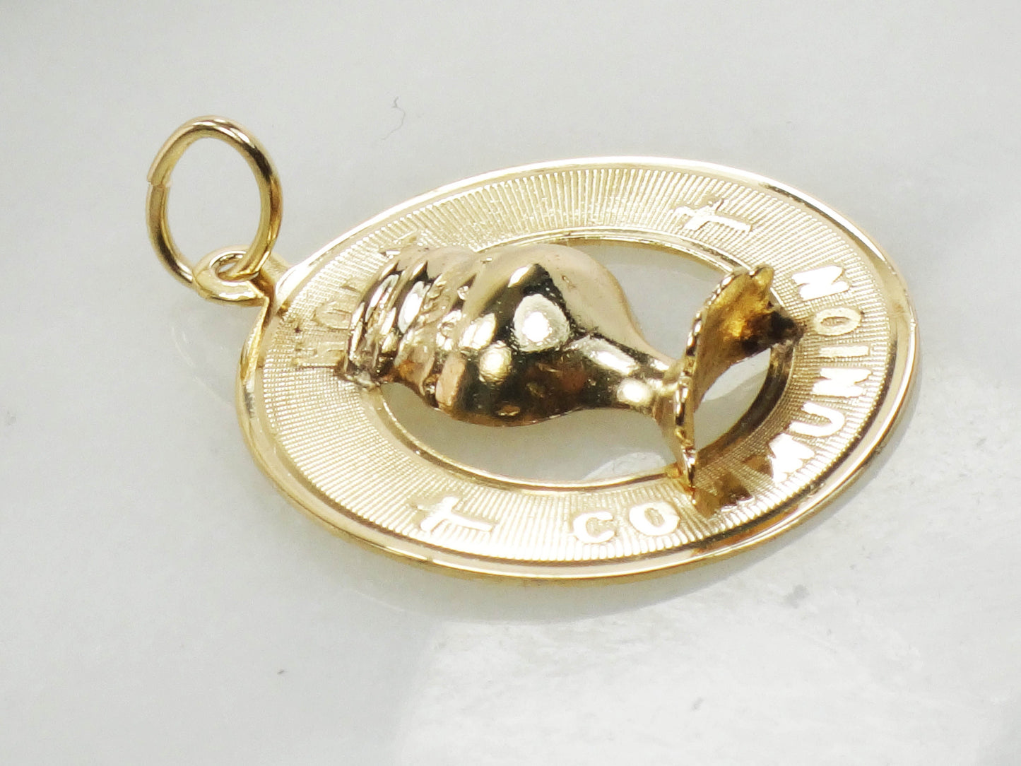 Holy Communion Charm or Pendant - Vintage Solid 14k Yellow Gold Round Christian Medal - Circa 1970's
