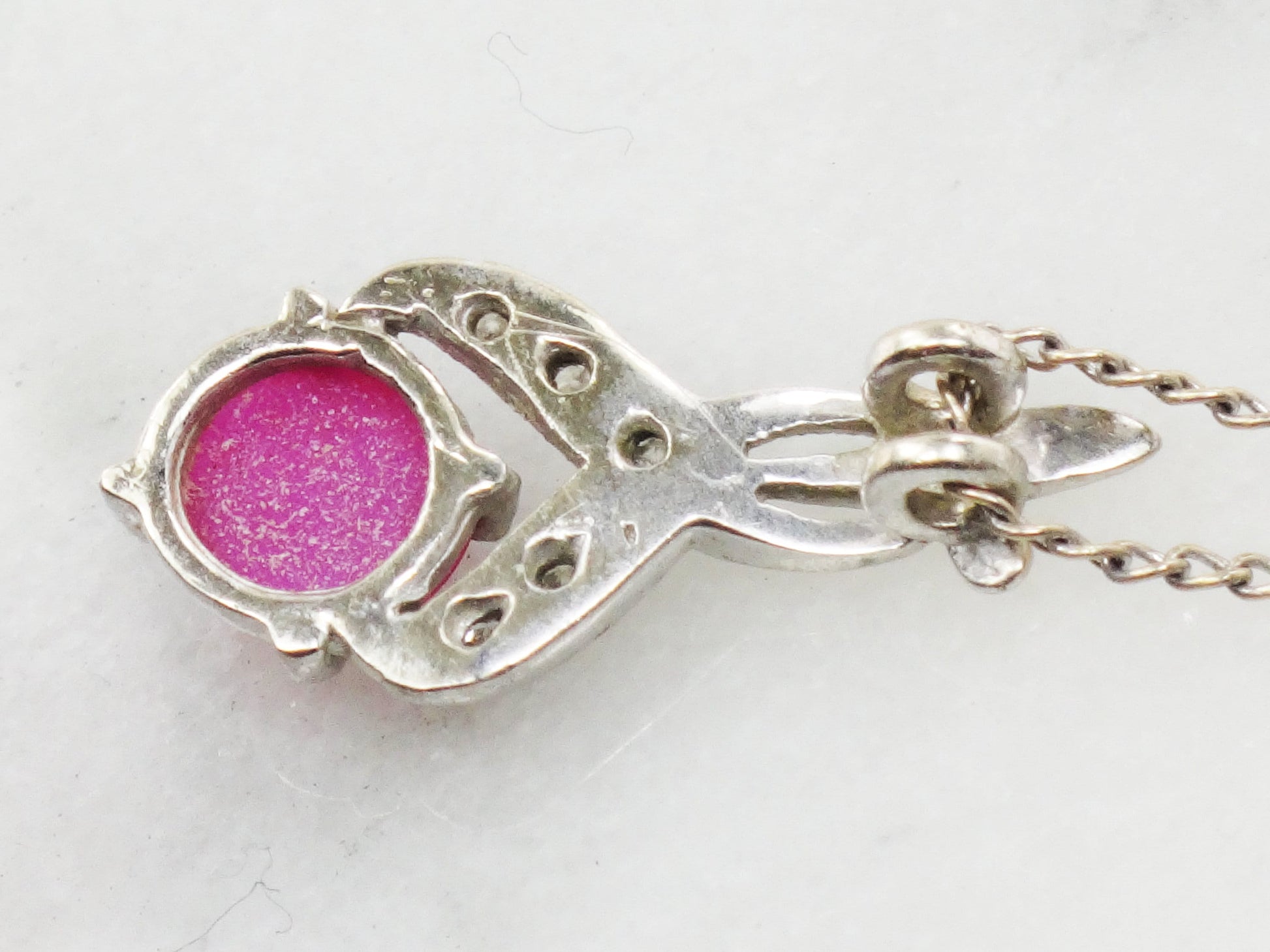 Vintage 14k White Gold Star Ruby and Diamond Pendant Necklace, Red July Birthstone, 15.25"