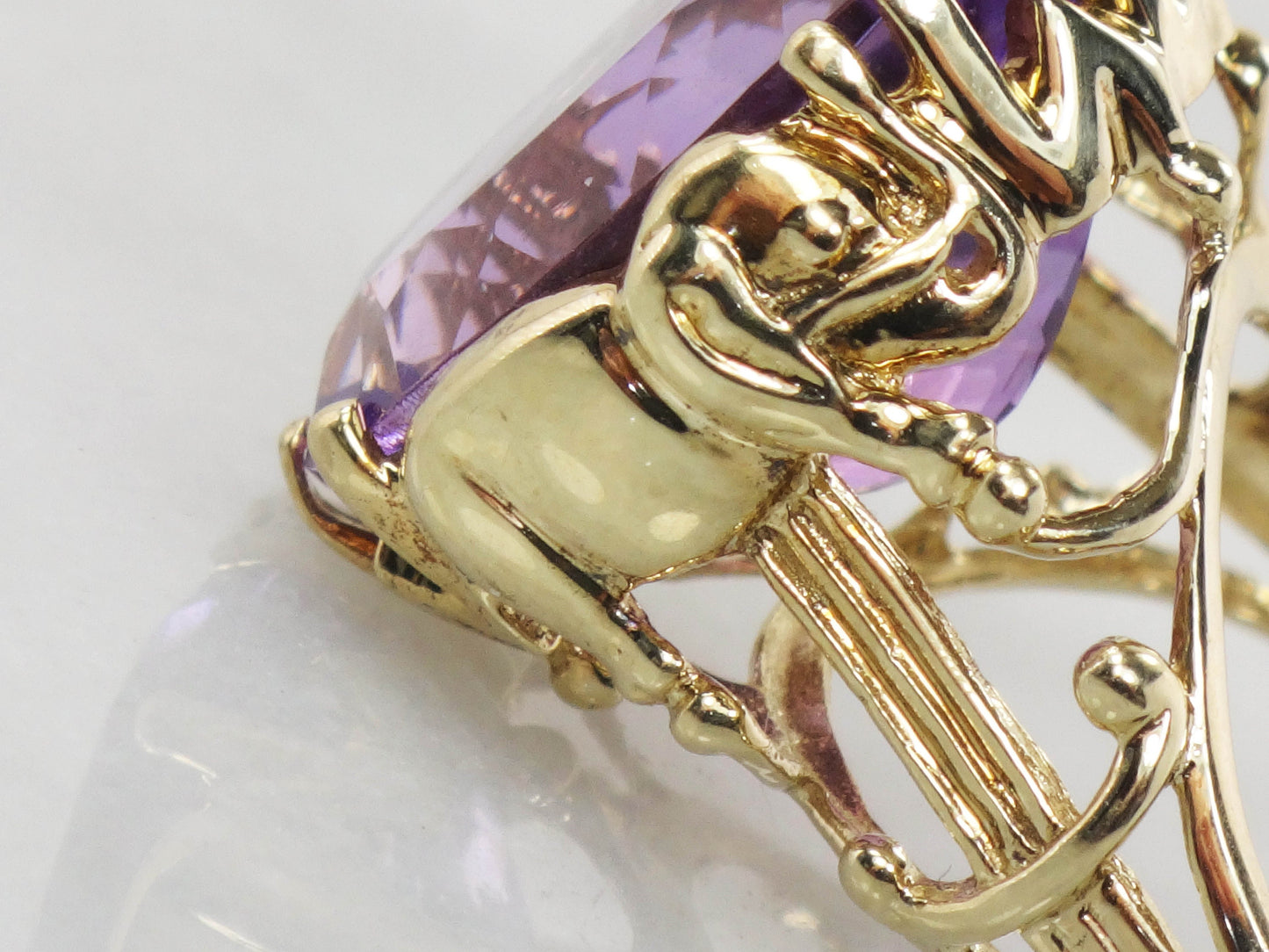 Vintage 10k Gold Amethyst Elephant Ring: February Birthstone, Size 9