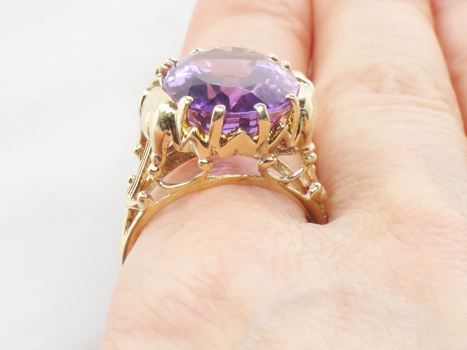 Vintage 10k Gold Amethyst Elephant Ring: February Birthstone, Size 9