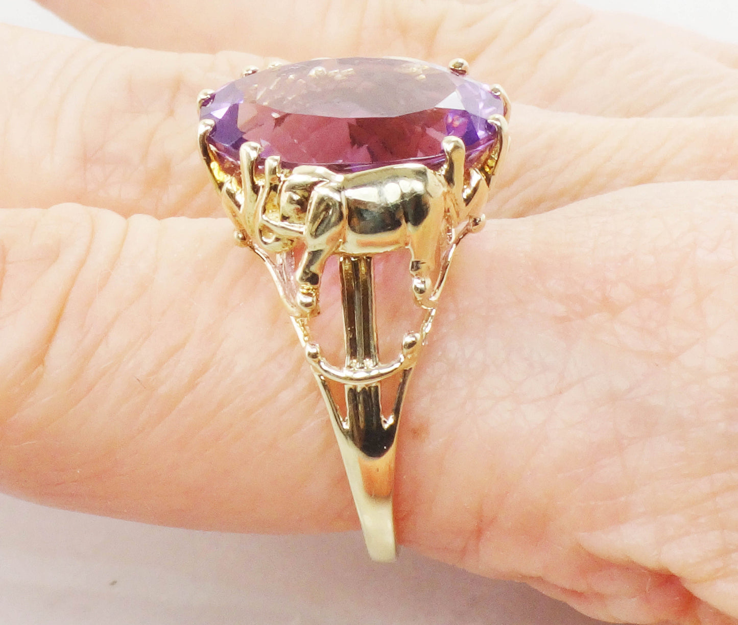 Vintage 10k Gold Amethyst Elephant Ring: February Birthstone, Size 9