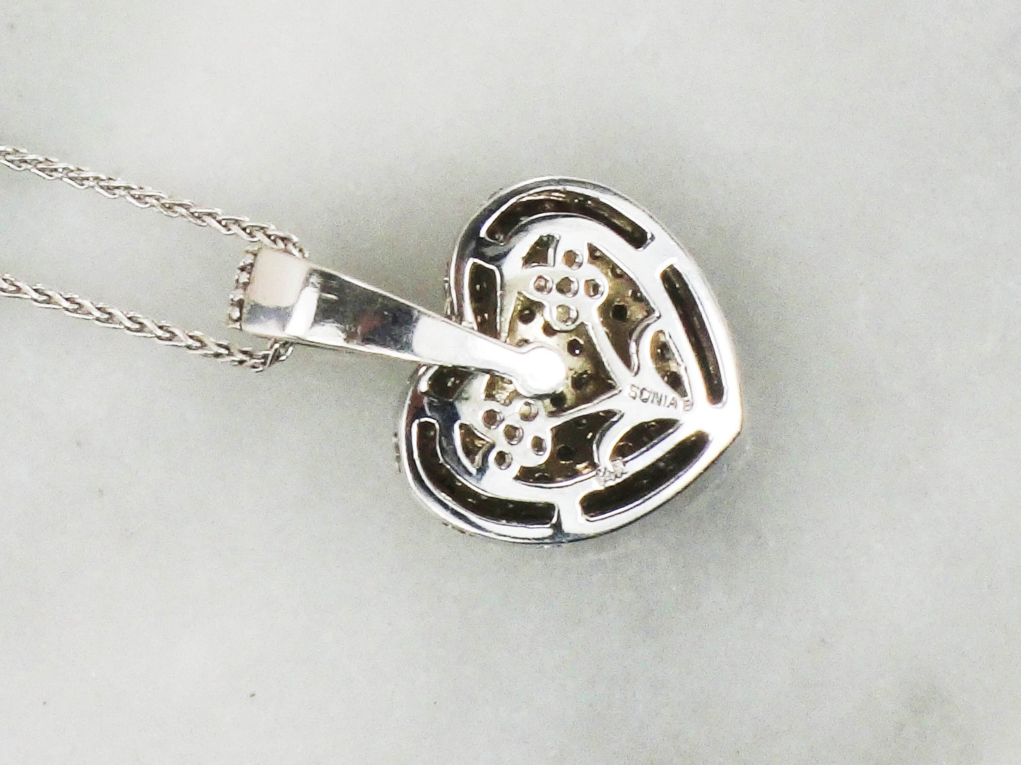 Vintage Sonia B Diamond Heart Pendant Necklace, 14k White Gold, 2 CT TDW
