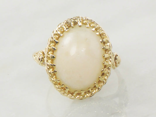 Vintage 14k Yellow Gold Angel Skin Coral Ring, Light Coral Ring, Size 8