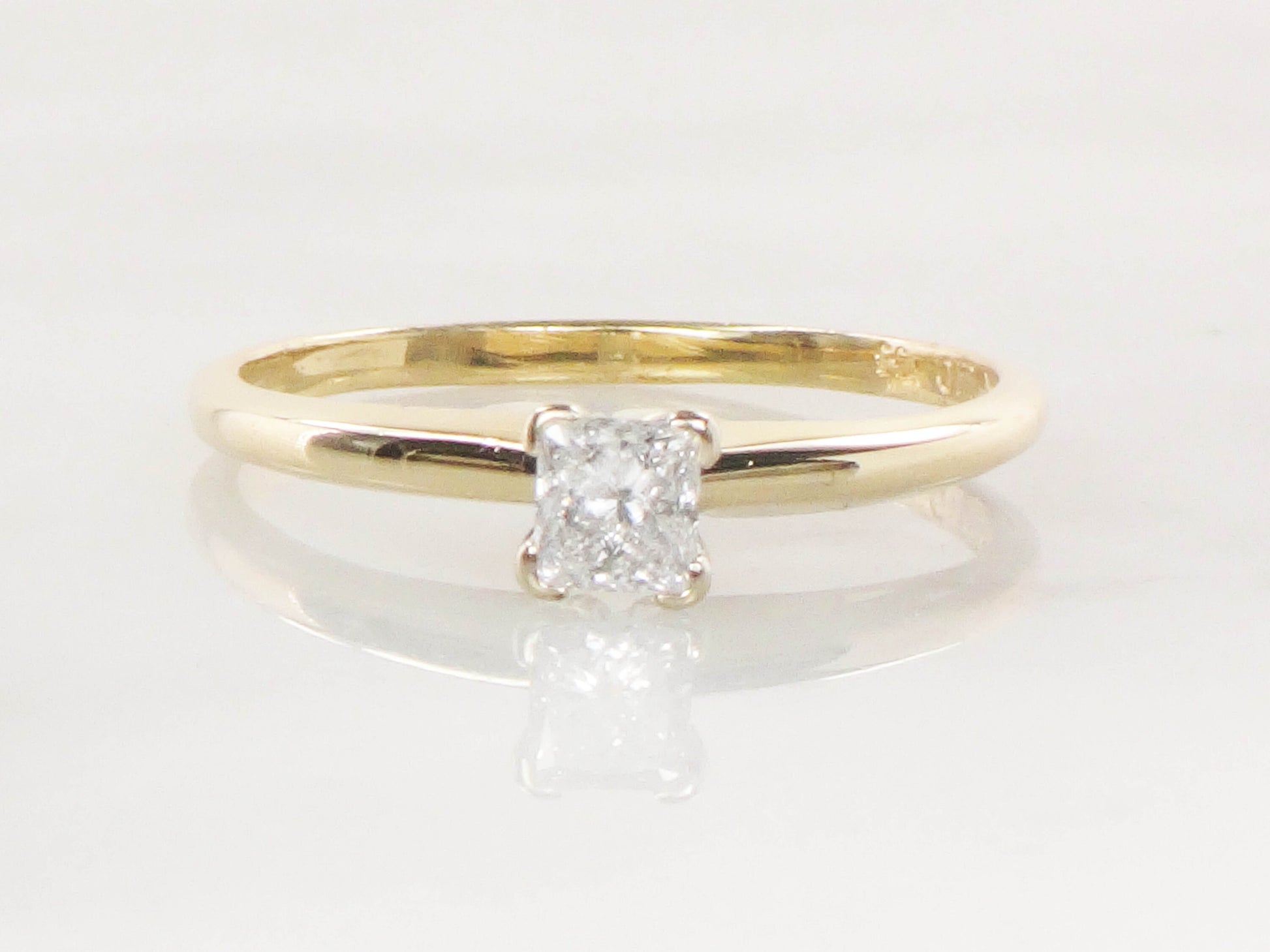 Vintage 14k Princess Cut Natural Diamond Engagement Ring Two Tone Gold Square Diamond Ring .33 CT Diamond Size 8.75