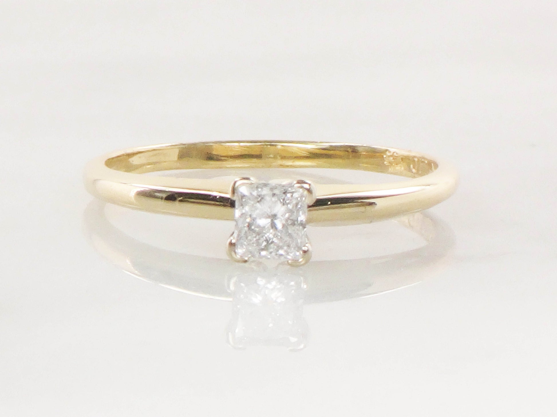Vintage 14k Princess Cut Natural Diamond Engagement Ring Two Tone Gold Square Diamond Ring .33 CT Diamond Size 8.75