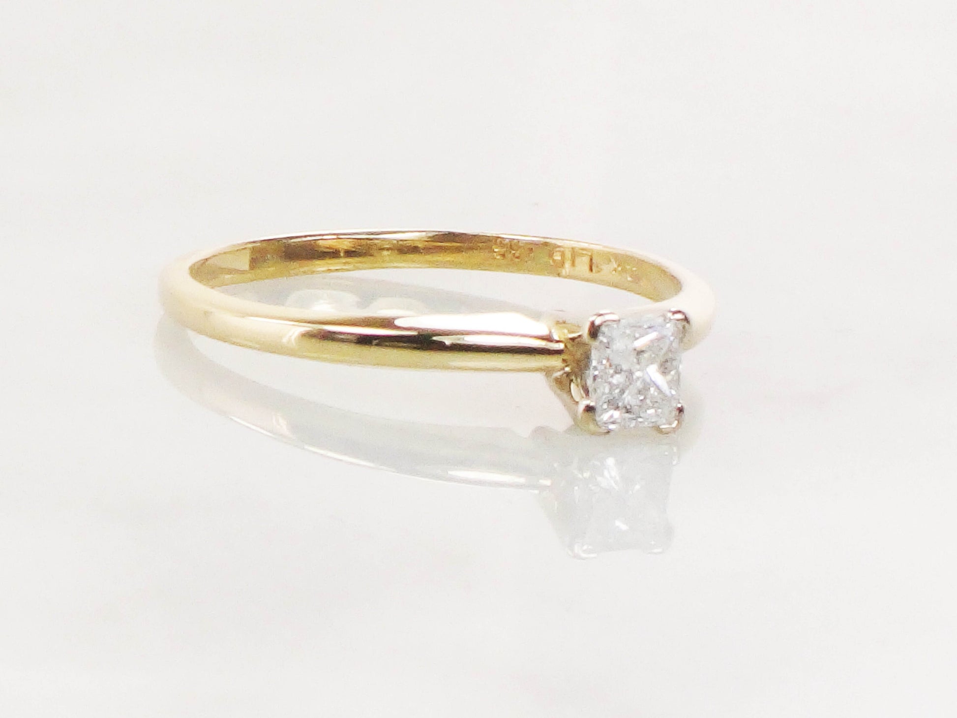 Vintage 14k Princess Cut Natural Diamond Engagement Ring Two Tone Gold Square Diamond Ring .33 CT Diamond Size 8.75