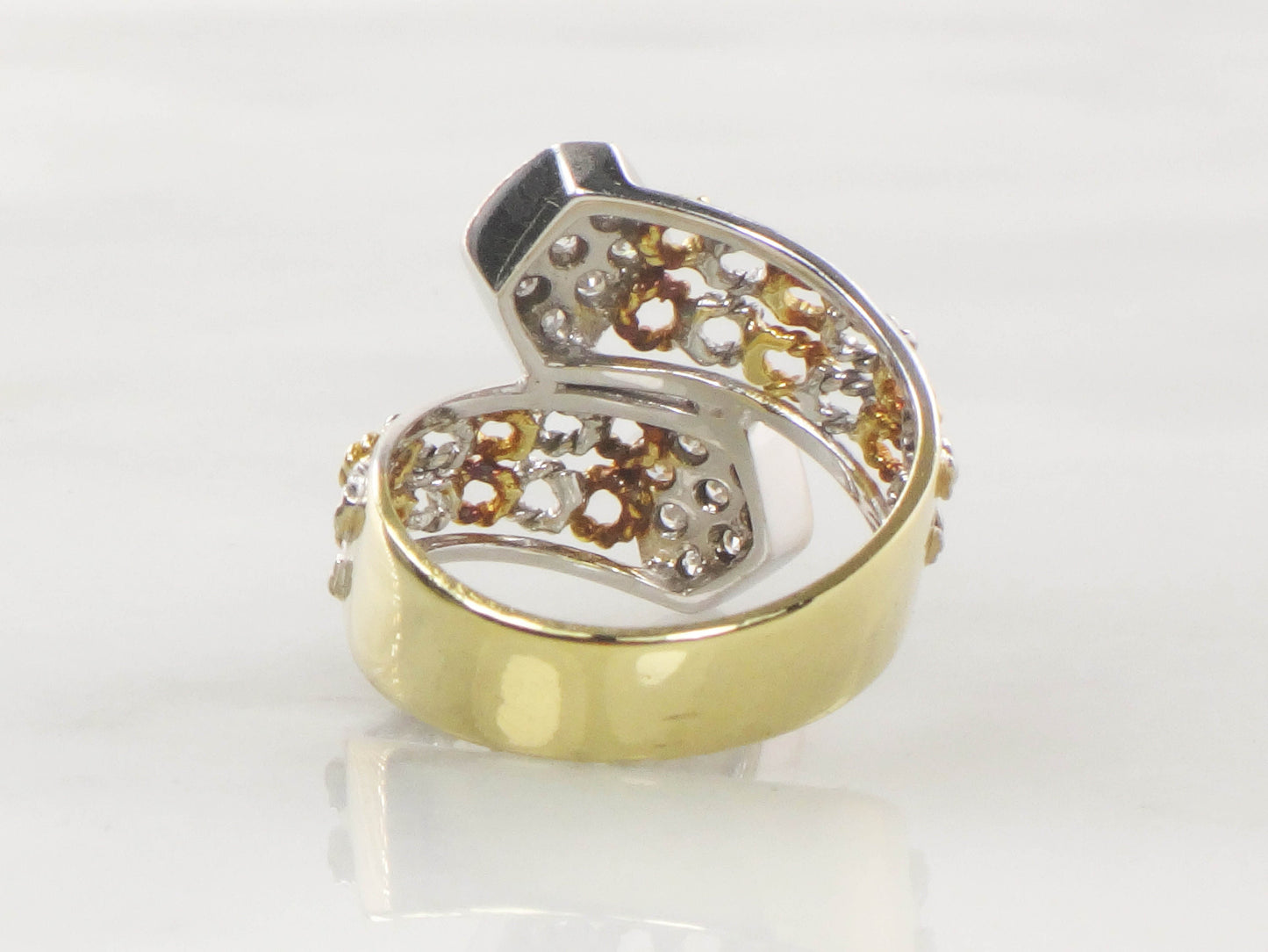 18k Two Tone Gold Natural Diamond Ring 1/3 Carat TDW Wide Band Ring Size 6.5