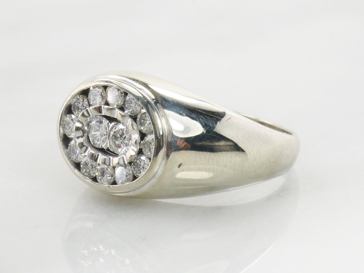 Vintage 14k White Gold Natural Diamond Cluster Ring High Quality Men's Diamond Ring 1 CT TDW Diamond Ring Size 9.5