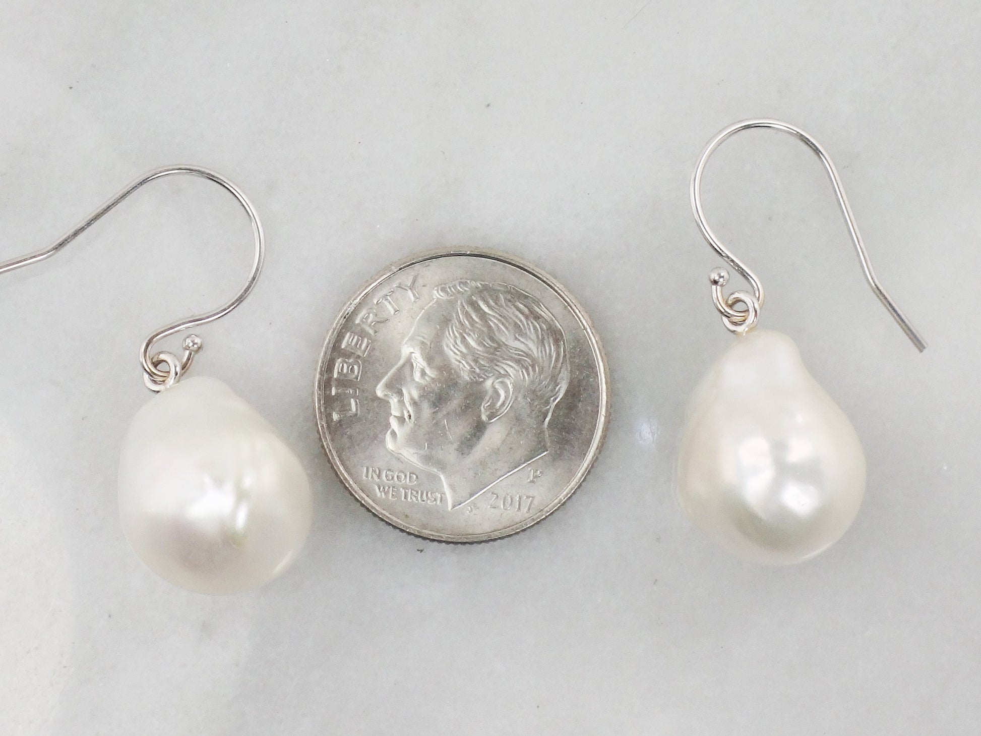 Vintage Large Pearl Dangle Earrings 14k Gold Freshwater Baroque Pearls Earrings Bridal Earrings White Gold Pearl Earrings with Ear Wires