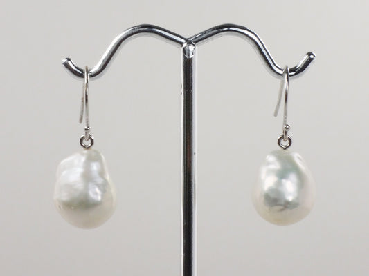Vintage Large Pearl Dangle Earrings 14k Gold Freshwater Baroque Pearls Earrings Bridal Earrings White Gold Pearl Earrings with Ear Wires