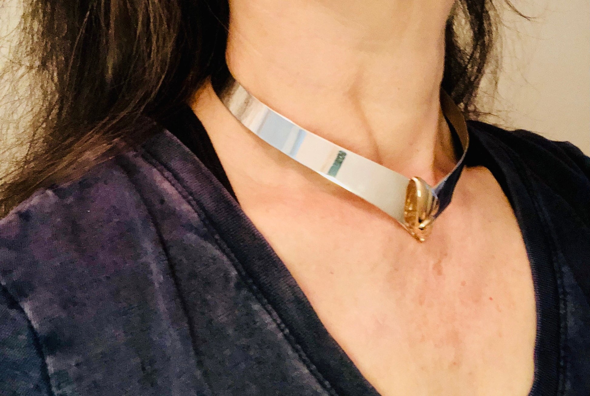 Vintage Sterling Silver and 14k Gold Shell Collar Necklace Mixed Metal Choker Wide Sterling Silver Sea Shell Necklace